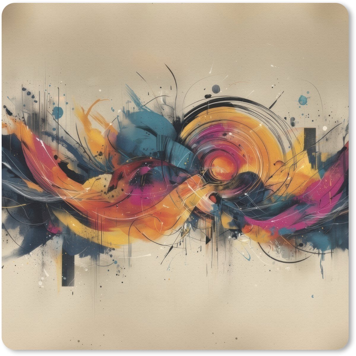 Muismat 30x30 cm - Mousepad Explosie - Kleurrijk - Vormen - Abstract - Muismatten