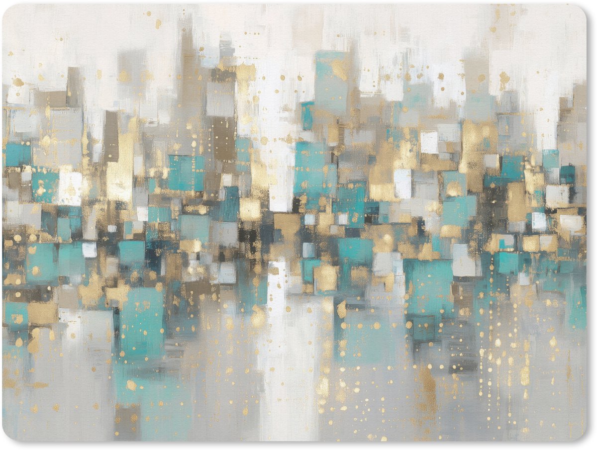 Muismat 23x19 cm - Mousepad Abstract - Blokken - Goud - Skyline - Muismatten
