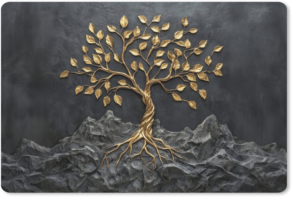 Muismat 27x18 cm - Mousepad Bladeren - Goud - Boom - Rots - Muismatten