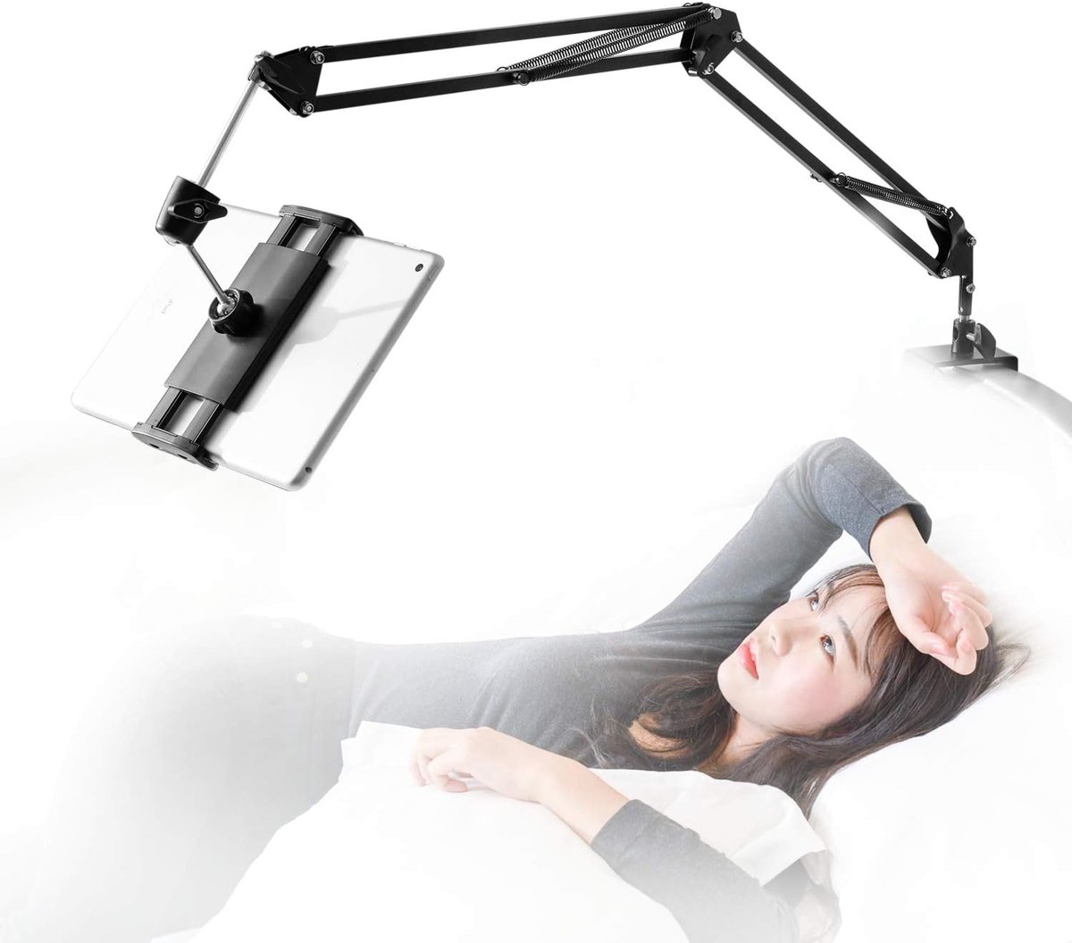 Famanu – Tabletstandaard voor bed met aluminium arm 360 graden draaibaar geschikt voor tablet en telefoon