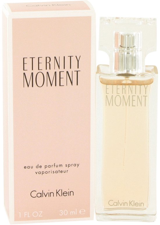 Calvin Klein Eternity Moment Eau de Parfum vaporisateur 30 ml dans une boîte rose pâle avec flacon.