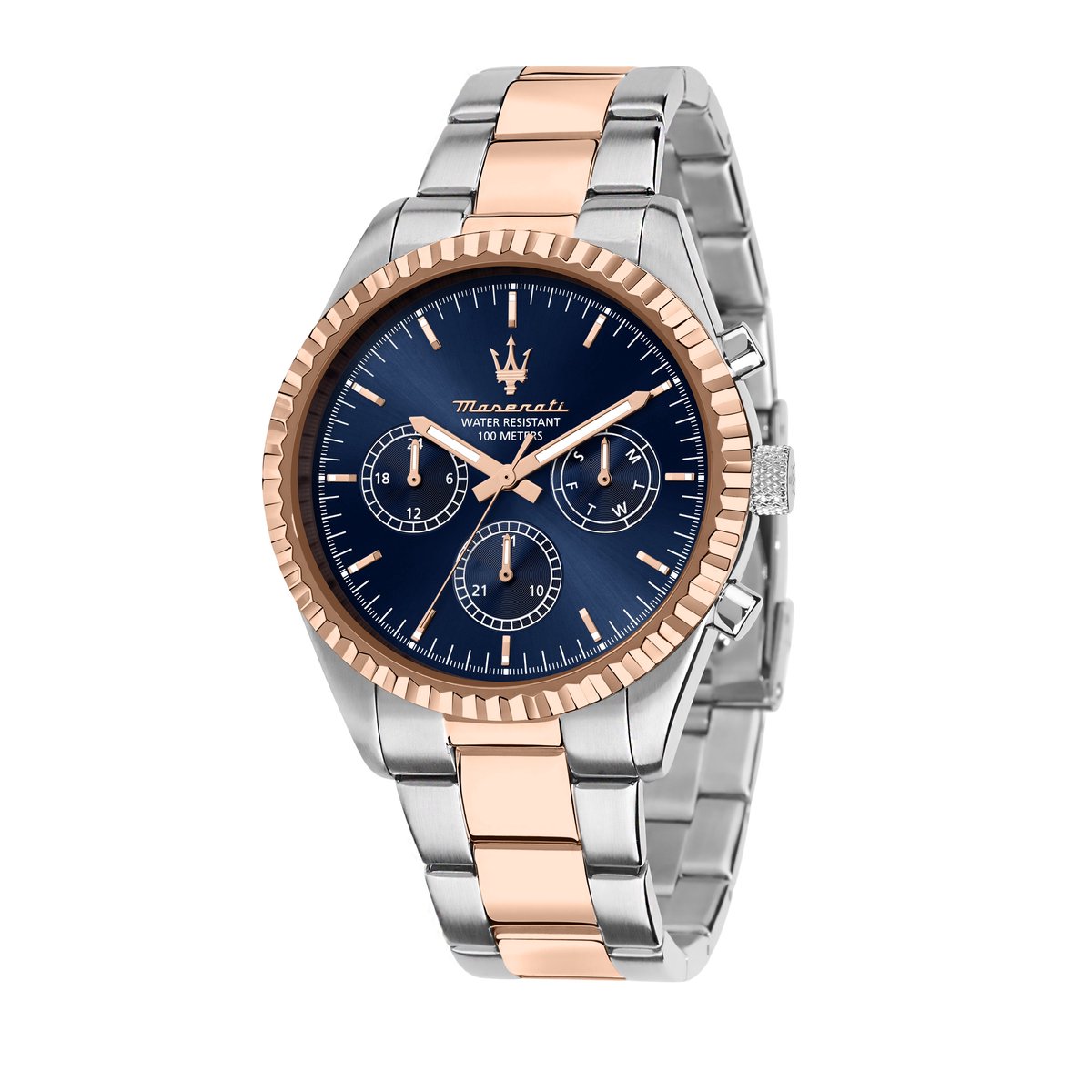 Maserati - herenhorloge - Polshorloge - Competizione - watch - chronograph - rosegoudkleurig - zilverkleurig - blauw - 43 MM
