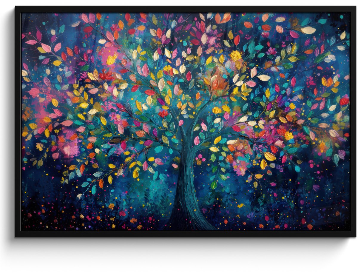 FrameYourWall Poster in lijst - Fotolijst 120x80 cm - Posters - Kleurrijk - Boom - Magisch - Abstract - Posterlijst zwart - Decoratie - Wanddecoratie woonkamer - Muurdecoratie slaapkamer