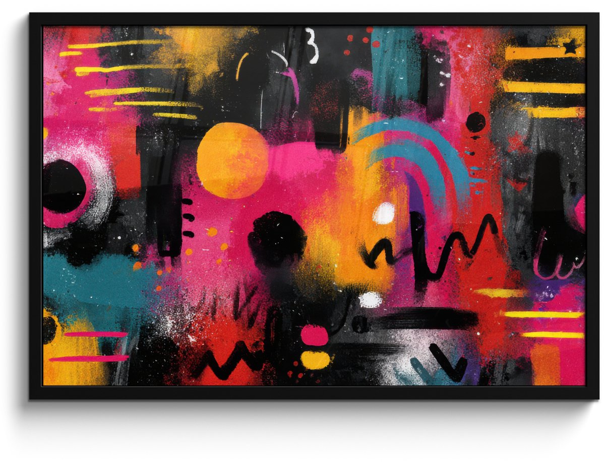 FrameYourWall Poster in lijst - Fotolijst 90x60 cm - Posters - Kleurvlakken - Vormen - Kleurrijk - Abstract - Posterlijst zwart - Decoratie - Wanddecoratie woonkamer - Muurdecoratie slaapkamer Kleurvlakken - Kleurrijk - Abstract