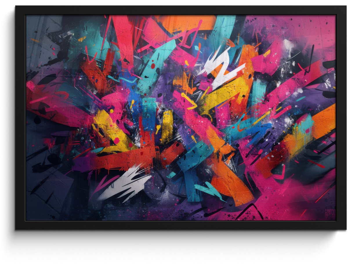 FrameYourWall Poster in lijst - Fotolijst 60x40 cm - Posters - Abstract - Explosie - Neonkleuren - Posterlijst zwart - Decoratie - Wanddecoratie woonkamer - Muurdecoratie slaapkamer