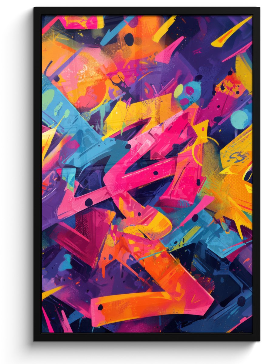 FrameYourWall Poster in lijst - Fotolijst 60x90 cm - Posters - Abstract - Vormen - Kleurrijk - Posterlijst zwart - Decoratie - Wanddecoratie woonkamer - Muurdecoratie slaapkamer