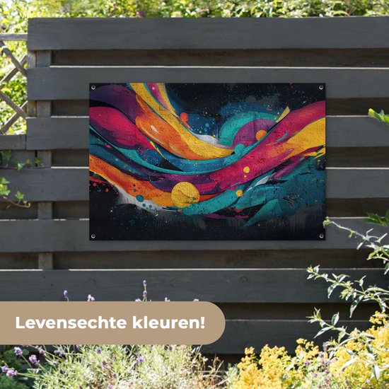 Affiche de jardin 120x80 cm - Décoration de jardin Bandes - Vagues - Coloré - Abstrait - Affiche pour le jardin - Décoration extérieure - Clôture tableau de jardin - Toile de jardin décoration murale - Décoration de balcon