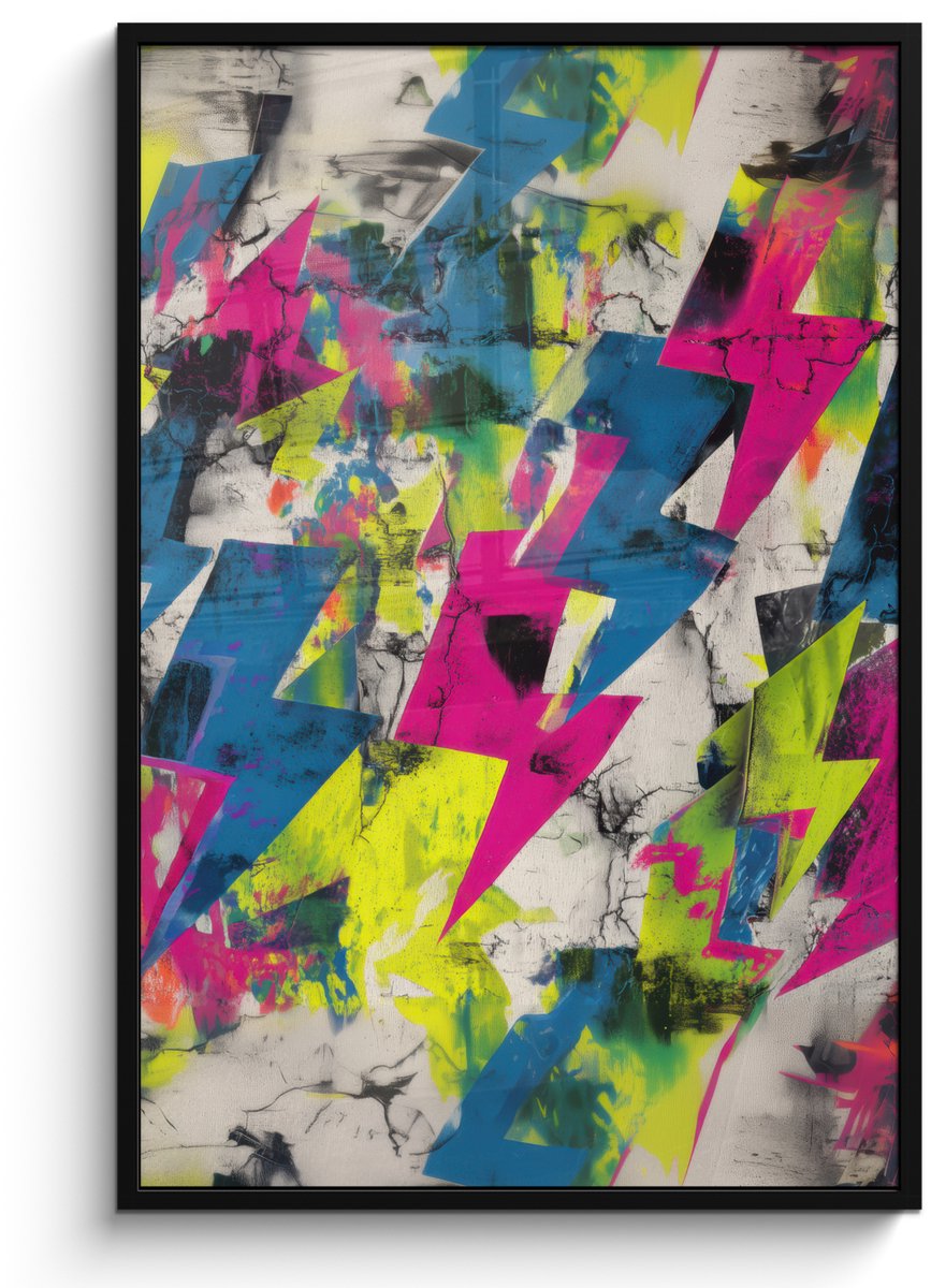 FrameYourWall Poster in lijst - Fotolijst 80x120 cm - Posters - Bliksemschichten - Patroon - Marmer - Kleuren - Posterlijst zwart - Decoratie - Wanddecoratie woonkamer - Muurdecoratie slaapkamer Bliksemschichten - Patroon - Kleuren