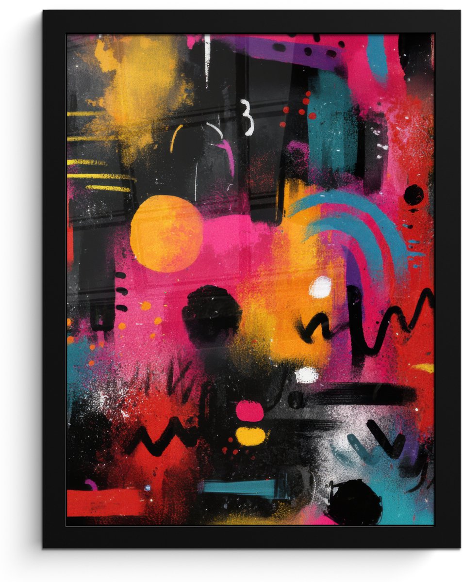 FrameYourWall Poster in lijst - Fotolijst 30x40 cm - Posters - Kleurvlakken - Vormen - Kleurrijk - Abstract - Posterlijst zwart - Decoratie - Wanddecoratie woonkamer - Muurdecoratie slaapkamer Kleurvlakken - Kleurrijk - Abstract