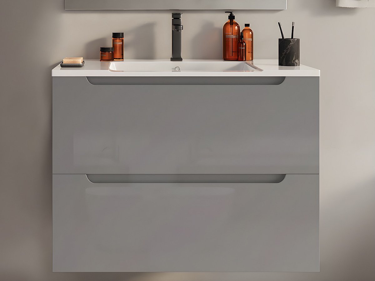 Vente-unique Hangmeubel onder enkele wastafel - Grijs - 80 cm - STEFANIE