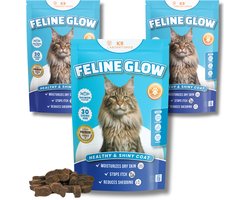 Feline glow vacht supplement voor katten - Kattensnoepjes - Voedingssupplement tegen vachtverlies, schilferige huid, rode irritatie, atopie, dermatitis - Bevat Omega 3, EPA & DHA, biotine, zink - 90 stuks