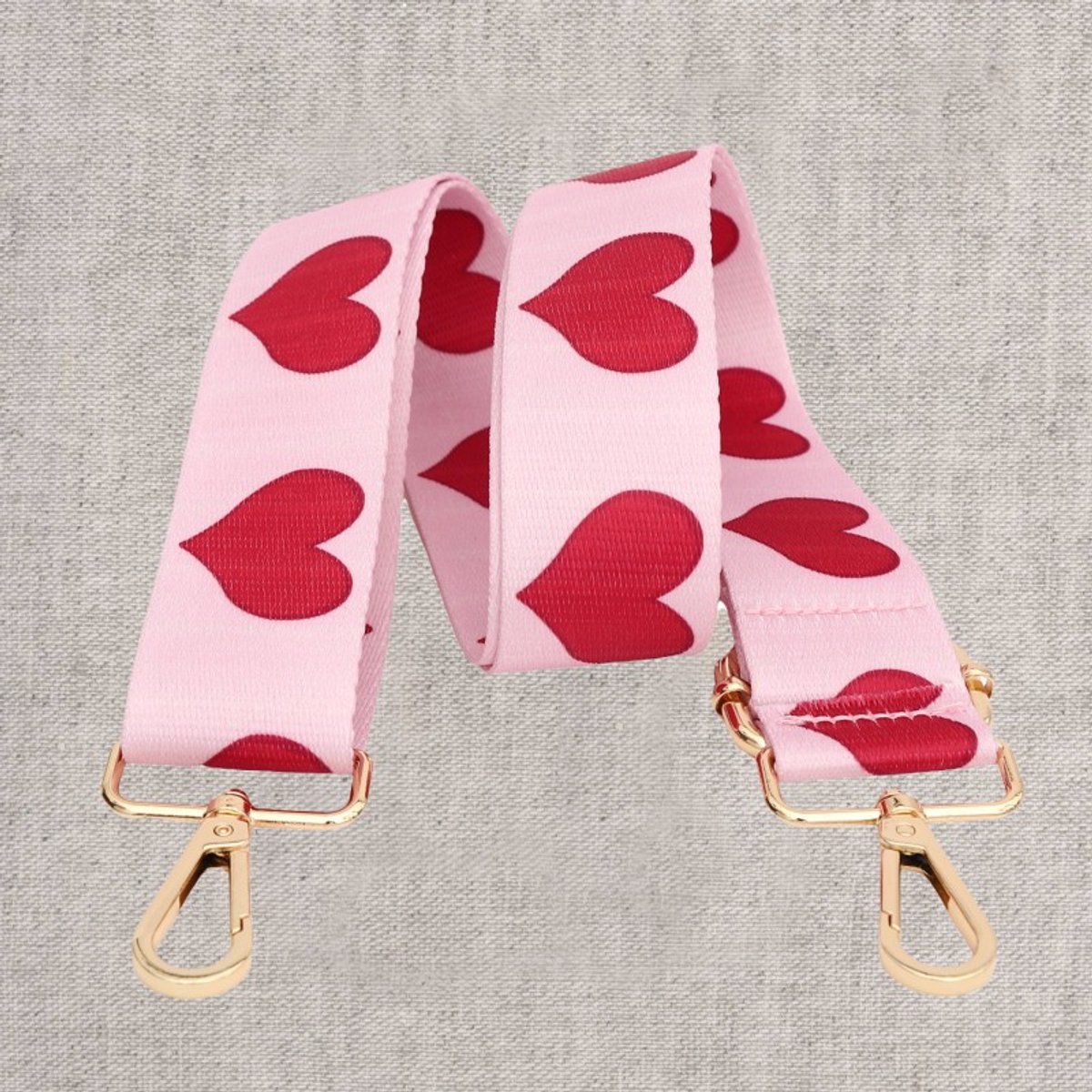 Tassenband schouderband roze met hartjes - riem voor tas verstelbaar 80-140cm - 5cm breedte