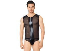 Netstof heren shirt en string met wetlook details zwart M/L