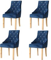 Eetkamerstoelen Blauw 4 STUKS Velvet Fluweel met Kristallen Knopen / Eetkamer stoelen / Extra stoelen voor huiskamer / Dineerstoelen / Tafelstoelen / Barstoelen / Huiskamer stoelen