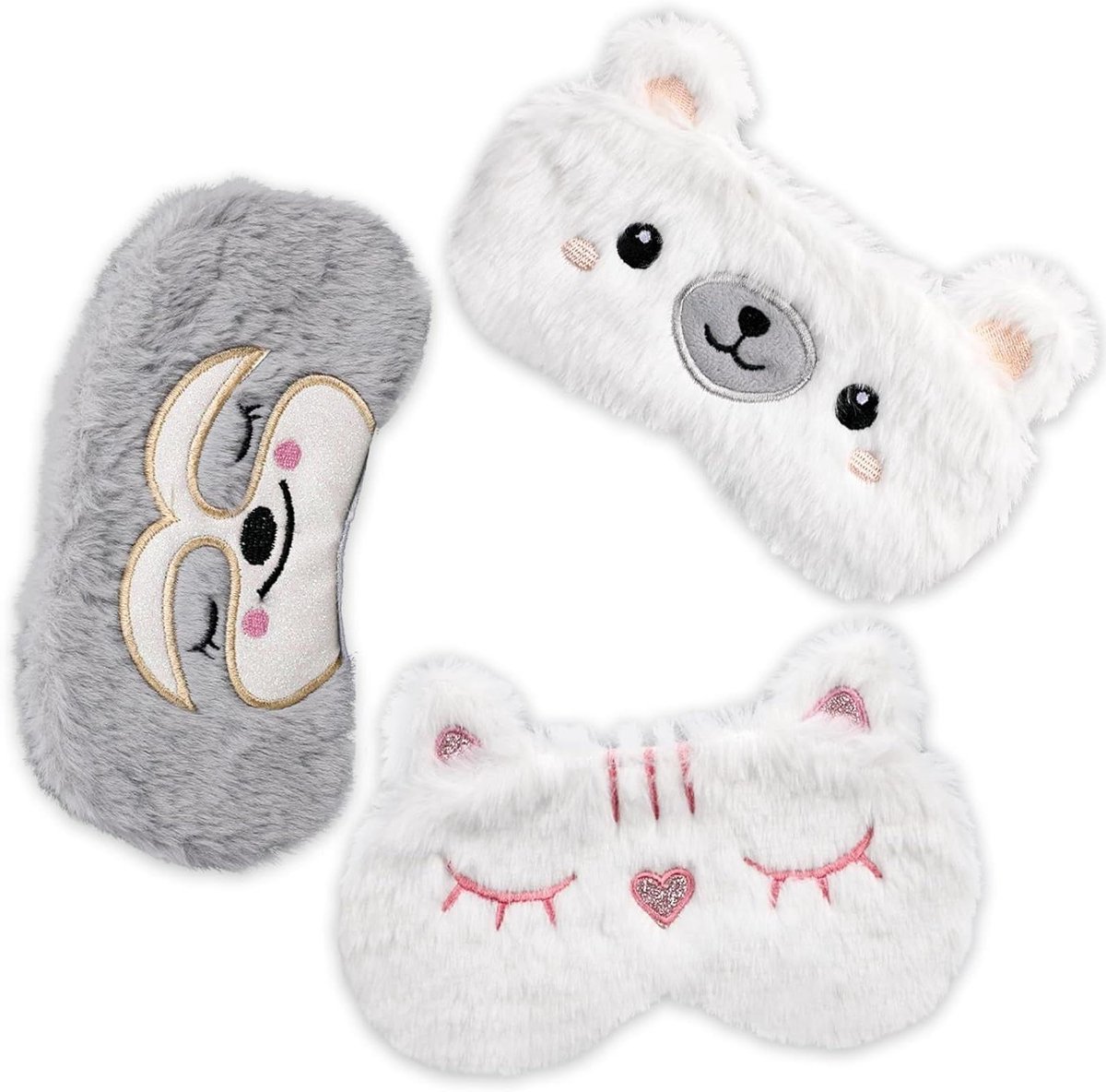CSGoods - Set van 3 schattige dieren slaapmaskers voor kinderen, pluche gezichtsmasker, reis slaap accessoire