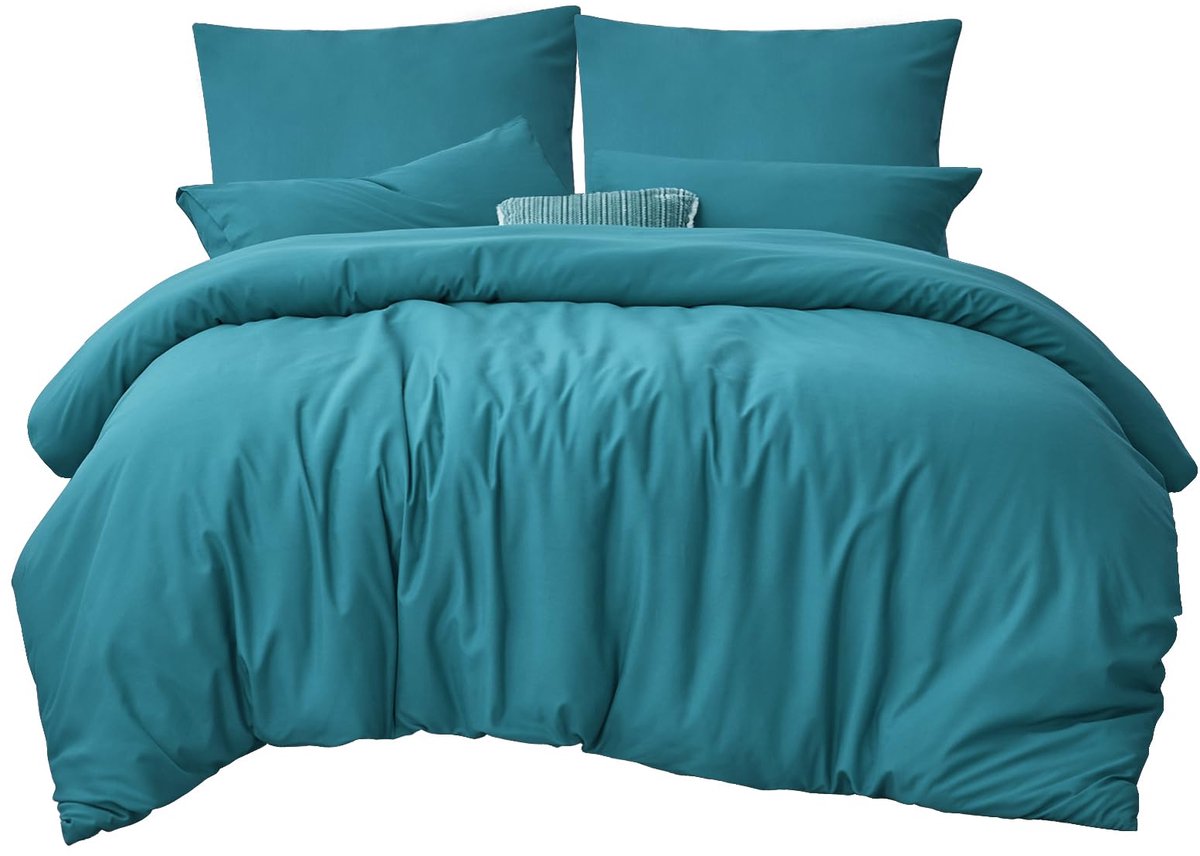 Unyqoos Zachte en ademende turquoise beddengoedset van microvezel voor elk seizoen