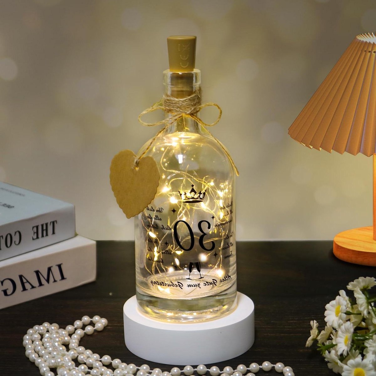 CSGoods - LED Glazen Fles met Deksel - Verlichte Spreuk - 30e Verjaardag Cadeau