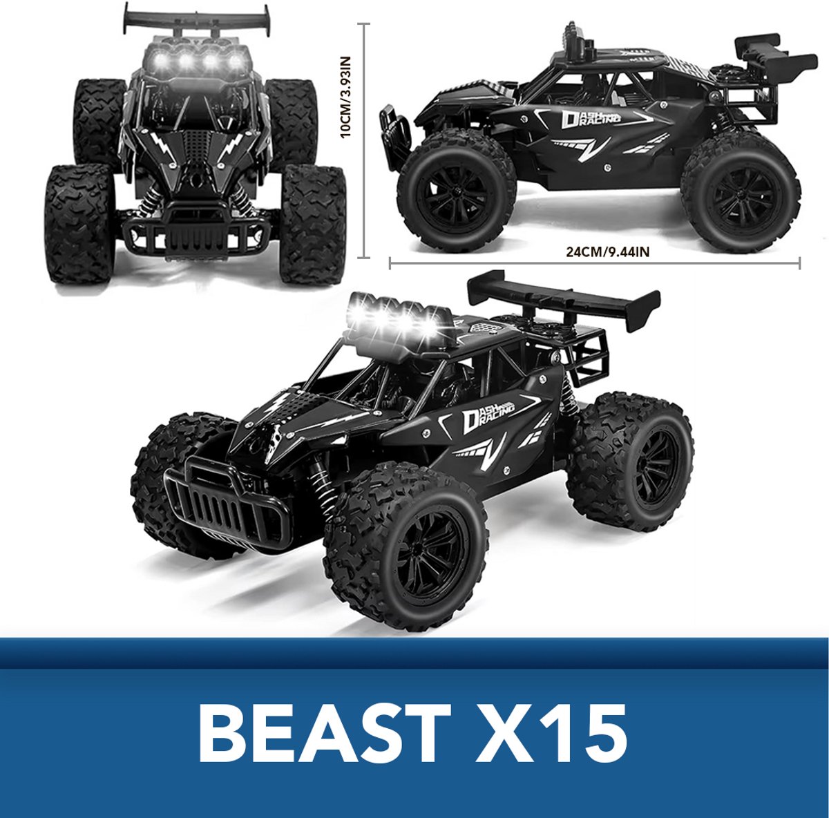 Little Monkeez RC Bestuurbare Auto X15 Beast - 1:16 All-Terrain met 30+ Min Speeltijd - 15 km/h — afbeelding 5