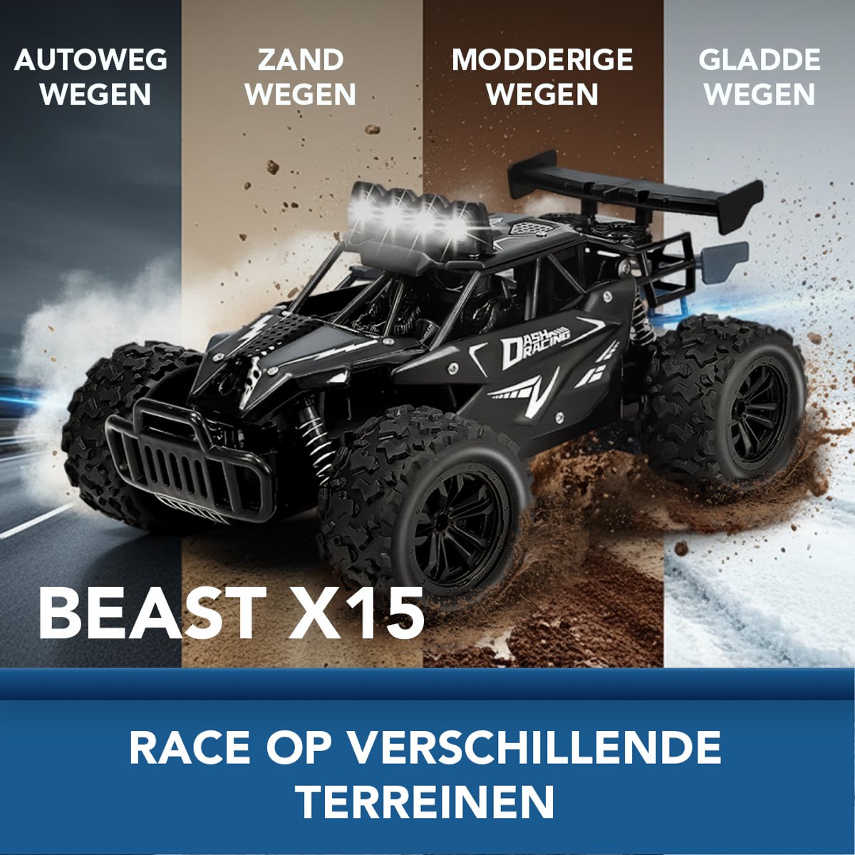 Little Monkeez RC Bestuurbare Auto X15 Beast - 1:16 All-Terrain met 30+ Min Speeltijd - 15 km/h — afbeelding 6