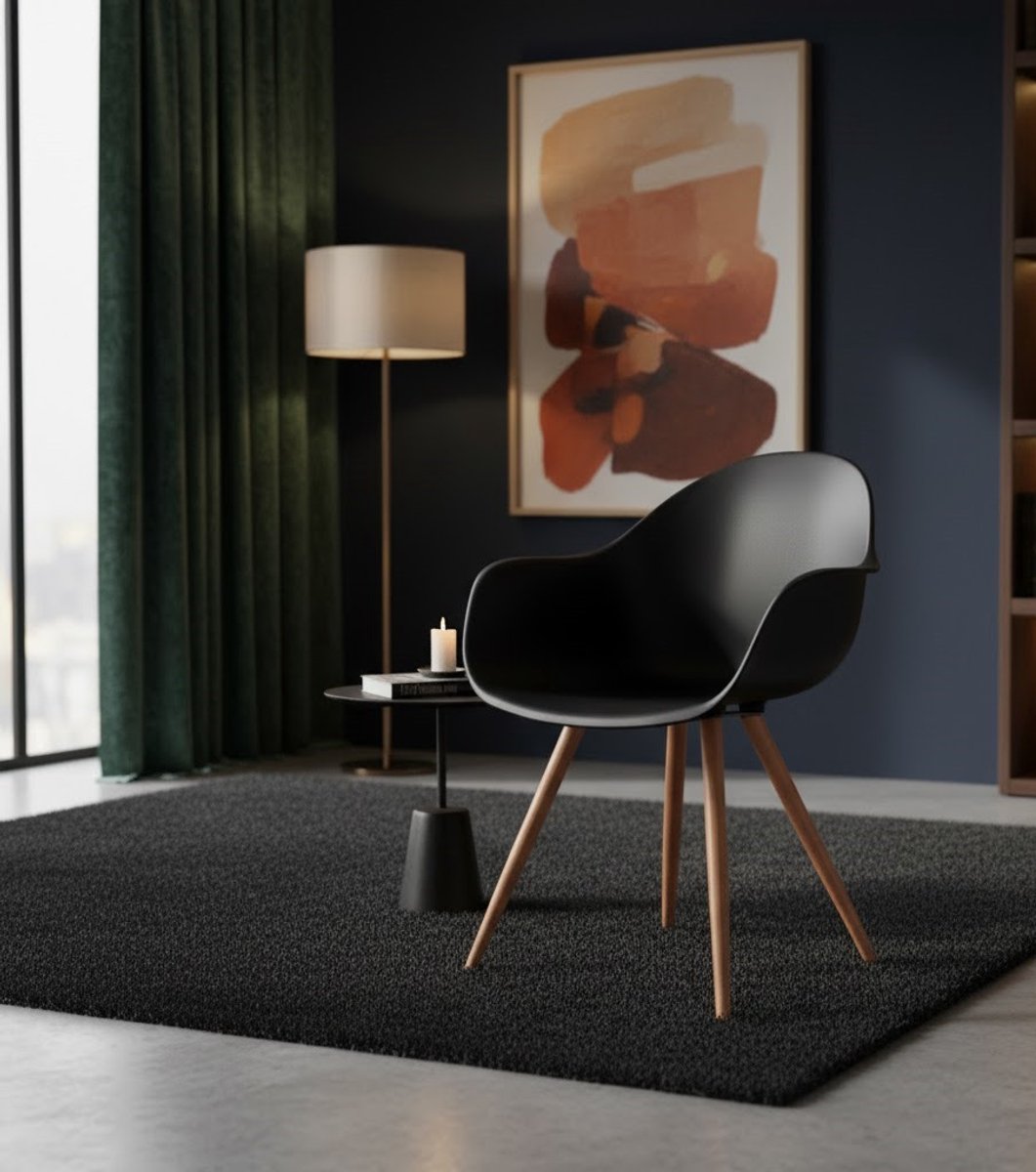 Parma Design Eetkamerstoel – Zwarte - Zwart - – Zwarte Moderne Kuipstoel Armleuningen, - Medahomestore