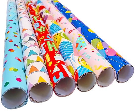 Happy Birthday Inpakpapier/cadeaupapier - 3x stuks rollen - feest/verjaardag prints - 200 x 70 cm - papier - cadeautjes inpakken