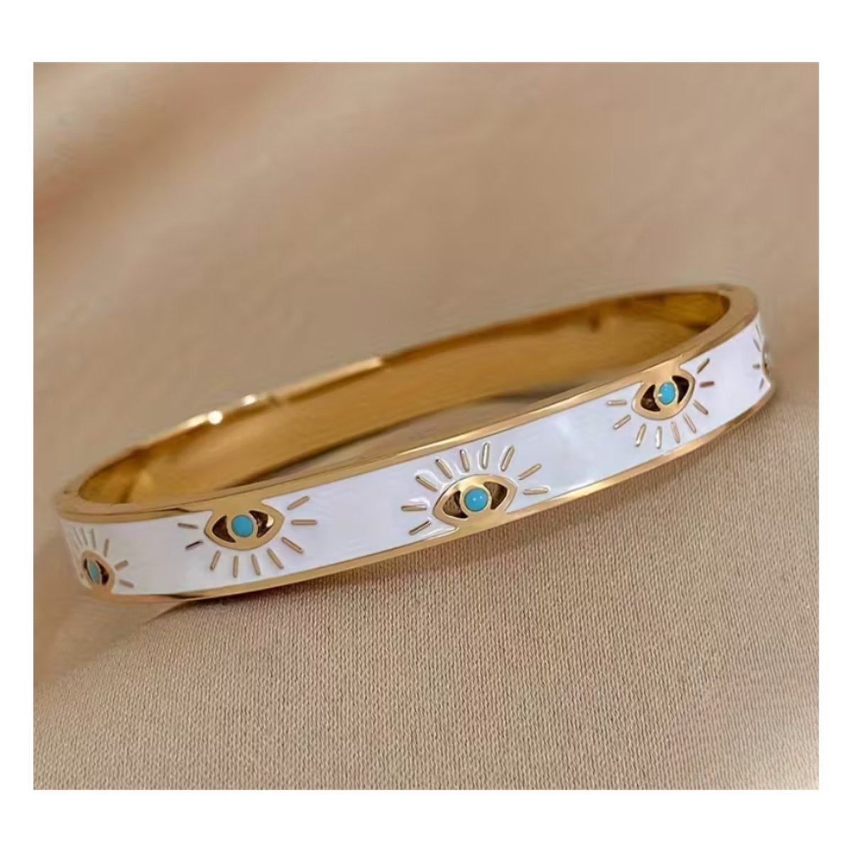 Armband - Bangle - Goudkleurig - Oog Bescherming- Goud - Wit - Blauw - Roestvrij Staal - Kliksluiting - Dames
