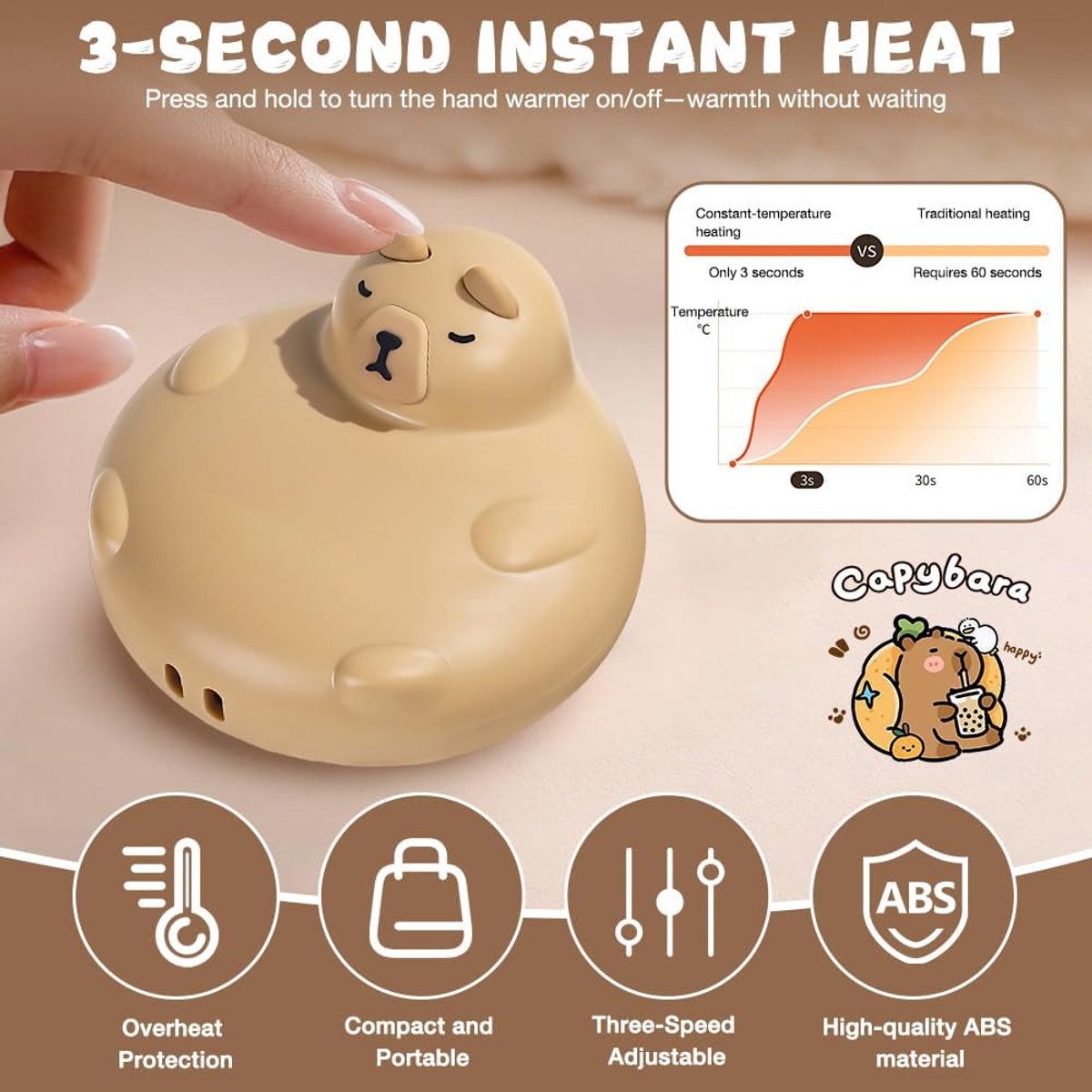 Oplaadbare Handwarmer - 1200 mAh - USB Elektrische Handwarmer - 3 Niveaus - Draagbare Herbruikbare Handwarmer voor Mannen Vrouwen Kinderen — cadeau in Gadgets - foto 6