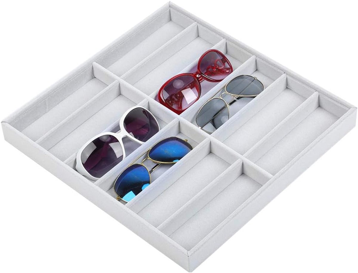 Glazen Etui met 12 Vakken - Opbergdoos voor Zonnebrillen - Organizer voor Sieraden en Horloges - Display Container van Velvet