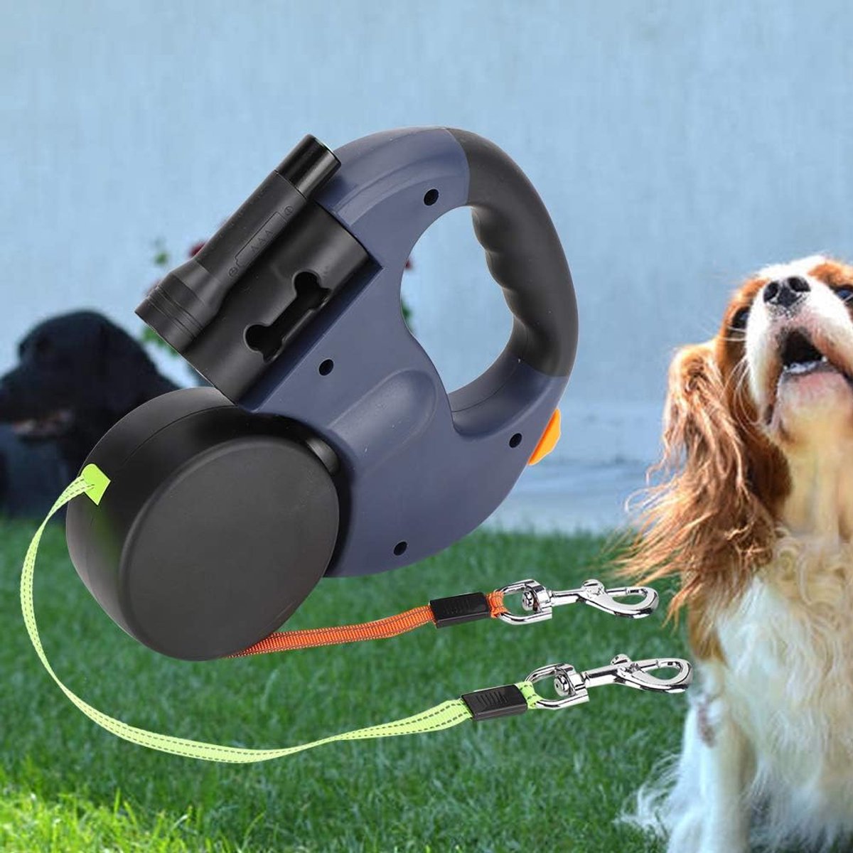 Dubbele Ingetrokken Hondenriem - Ejoyous - Voor 2 Honden - Met Licht - Donkergrijs