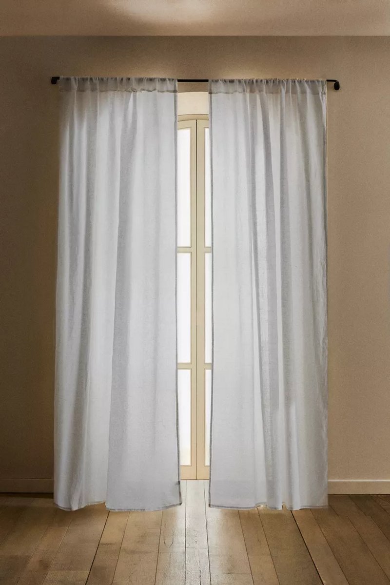 Floraweg Natuurlijke linnen gordijnen met textuur, effen gekleurde gordijnpanelen met stangzak, elegante gordijnen en draperieën voor de woonkamer, slaapkamer, 1 paneel, crème, 135 x 220 cm