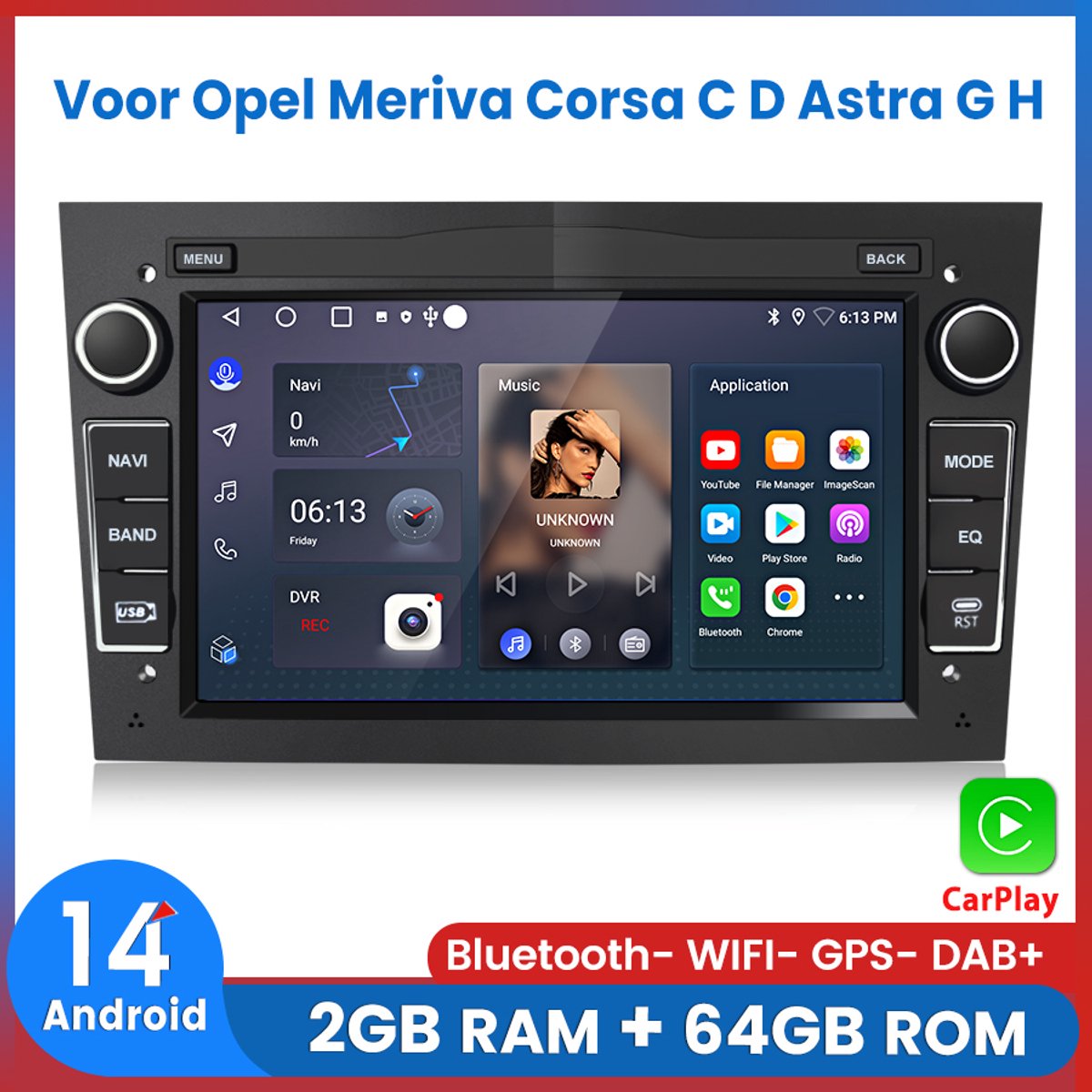 Awesafe Autoradio - Geschikt Voor Opel Meriva Corsa C D Astra G H - Draadloos Apple Carplay & Android Auto - Android 14 - Radio met navigatie - 7 inch HD touchscreen - Ram 2GB + Rom 64GB - Zwart