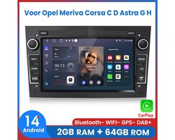 Awesafe Autoradio - Geschikt Voor Opel Meriva Corsa C D Astra G H - Draadloos Apple Carplay & Android Auto - Android 14 - Radio met navigatie - 7 inch HD touchscreen - Ram 2GB + Rom 64GB - Zwart