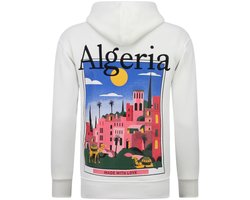 Oversized Hoodie Heren met Capuchon - Algeria Print - Dik Geweven - 5813 - Wit