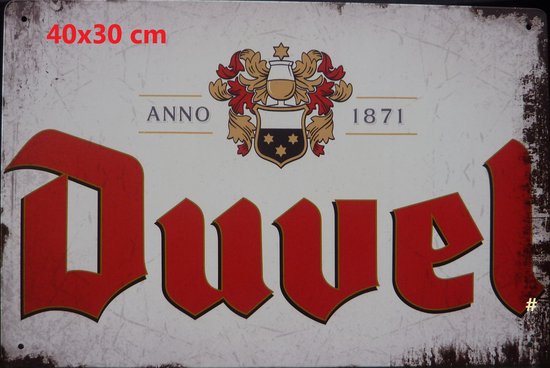 Duvel Belgium Bier Groot Plaque Murale Métallique, Taille:40x30 cm - Boisson-Atelier-Garage-Classic Car-oldtimer-Man Cave-Plaque Murale Mancave-Décoration de Pub-Panneau Texte-Décoration Murale Métallique