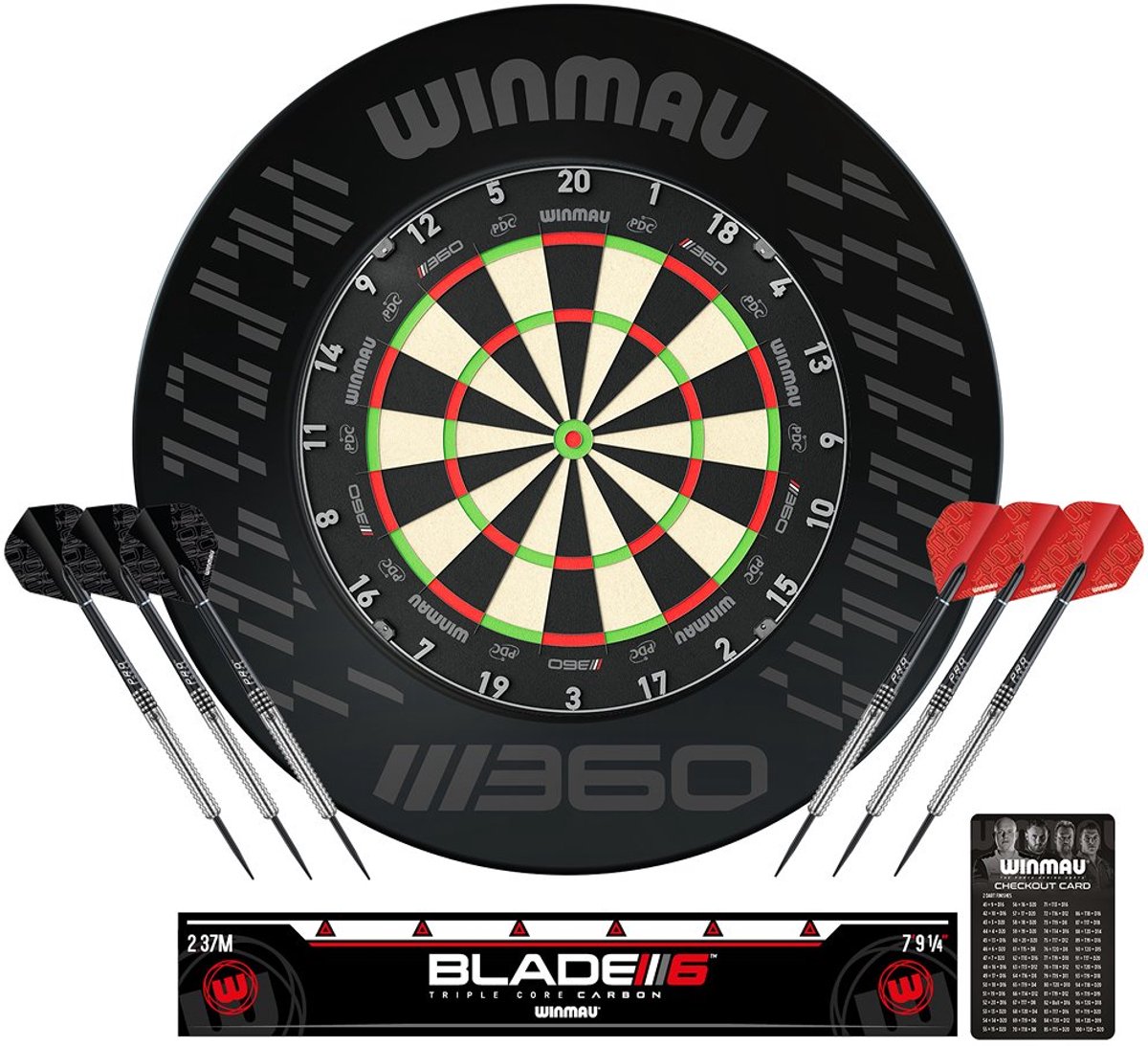 Winmau Blade Triple Core 360 + Winmau 360 Surround Black + Tungsten Darts - Dartset