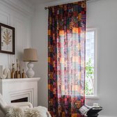 Boho-gordijnen in patchworkstijl met bloemenmotief, geometrische lichtfilterende semi-verduisterende gordijnen, kleurrijk,roedezakken,140x220cm