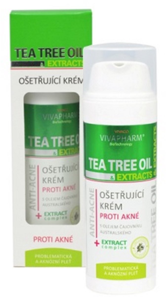 Verzorgende gezichtscrème met Tea Tree Oil: antibacteriële en ontstekingsremmende eigenschappen van Tea Tree olie en kruidenextracten helpen op natuurlijke wijze het beperken van de verschijnselen van acne en tegen het ontstaan