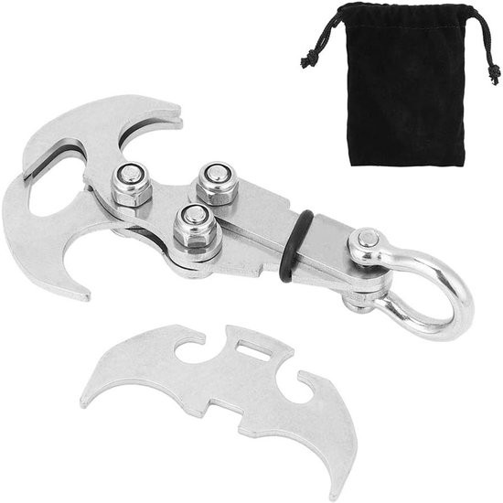 Grappling Hook Climbing Claw - Vouwbare RVS Outdoor Survival Carabiner Tool - Multifunctioneel met 4 Klauwhaken - Zware Uitvoering voor Kamperen Hiking en Klimmen