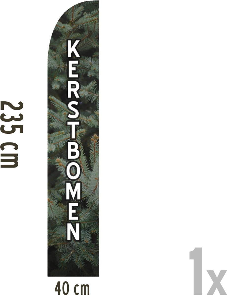 Beachflag/ vlag | "Kerstbomen" | 40 x 235 cm | Kerst| Met stok en opbergtas | Kerstboom te koop | Straat marketing | Kerstsfeer | Spar | Fijnspar | Echte kerst boom | 1 stuk