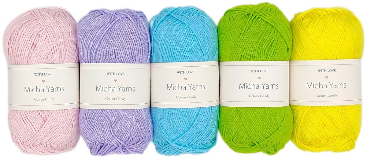 Micha Yarns - 5 bollen haakkatoen pakket - 100% katoen haakgaren - 5 x 50gram - Cotton Candy - Rainbow Pastel (004)