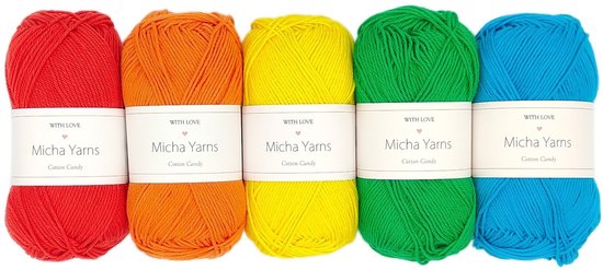 Micha Yarns - 5 bollen haakkatoen pakket - 100% katoen haakgaren - 5 x 50gram - Cotton Candy - Rainbow Bright (002)