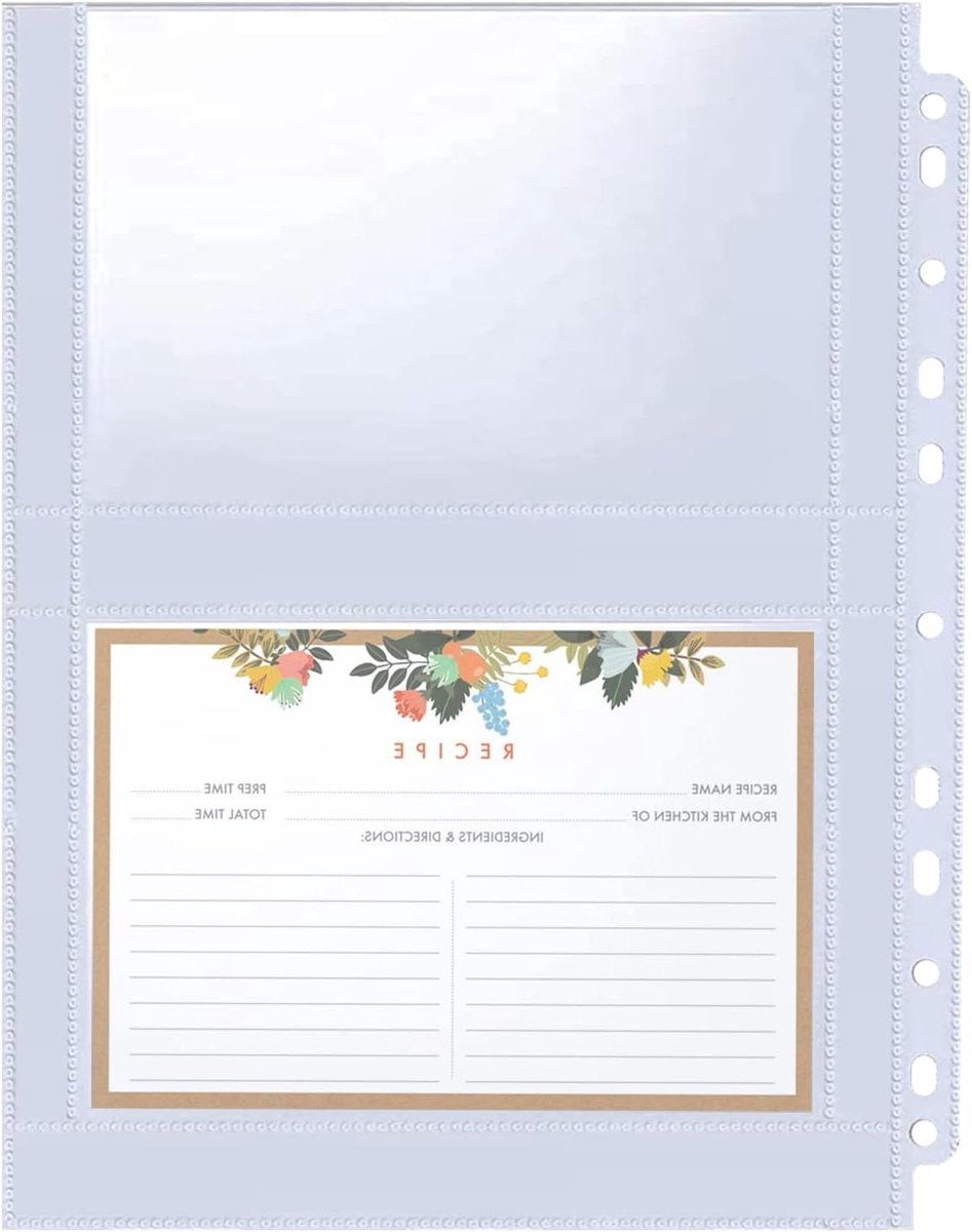 CSGoods - Receptkaarthoezen met 120 vakken en 3-ringmappen | Navulvellen voor receptenboek | Bovenlader transparante mouwvellen 20 x 28 cm
