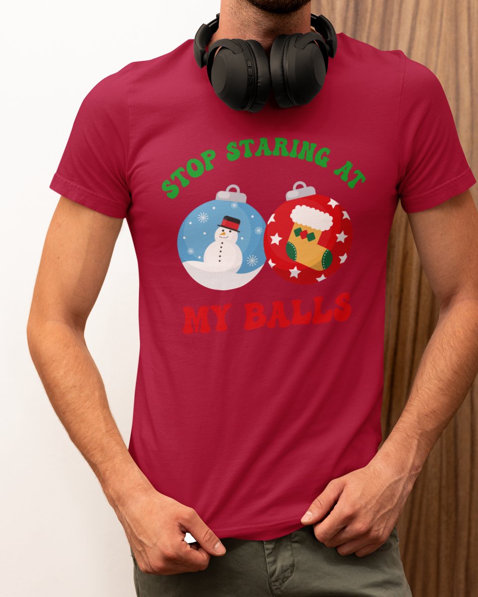 Stop Staring At My Balls Kerst - Kerst T-shirt Rood - Grappig T-shirt - Maat XXL - Kerst Cadeau Mannen - Limited Edition