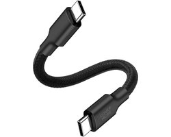 Korte usb C naar usb C kabel - Snellader - Oplader - Oplaadkabel - Geschikt voor Samsung, iPhone 17 16 15 - Sterk nylon - Kort - Zwart