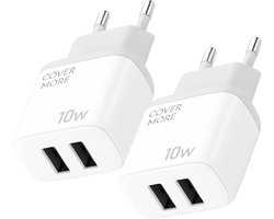 2 poorts usb Adapter - Oplader voor twee apparaten tegelijk opladen - Usb oplaadstekker - Usb lader - Oplaadblokje - Veilig - Gecertificeerd - Wit - Met 2 usb poorten