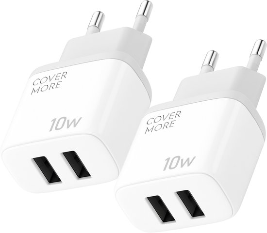 2 poorts usb Adapter - Oplader voor twee apparaten tegelijk opladen - Usb oplaadstekker - Usb lader - Oplaadblokje - Veilig - Gecertificeerd - Wit - Met 2 usb poorten