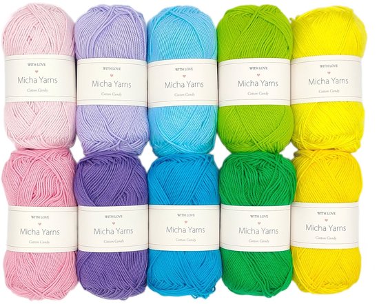 Micha Yarns - 10 bollen haakkatoen pakket - 100% katoen haakgaren - 10 x 50gram - Cotton Candy - Elements (004)