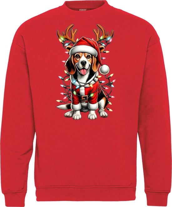 Kersttrui Beagle Hond Rendier | Kerst trui Dieren | Foute Kersttrui dames heren | Christmas Sweater | Rood | maat 3XL