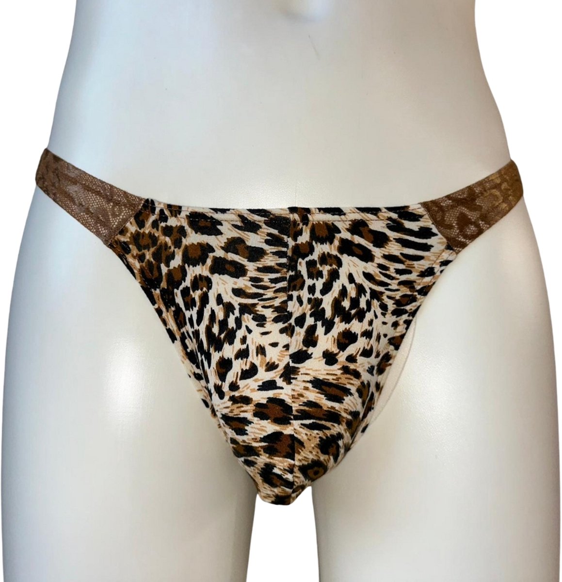 LekkerStout Heren Luipaard String - Kant - Bruin - Sexy Herenlingerie | M | ( LS261 )