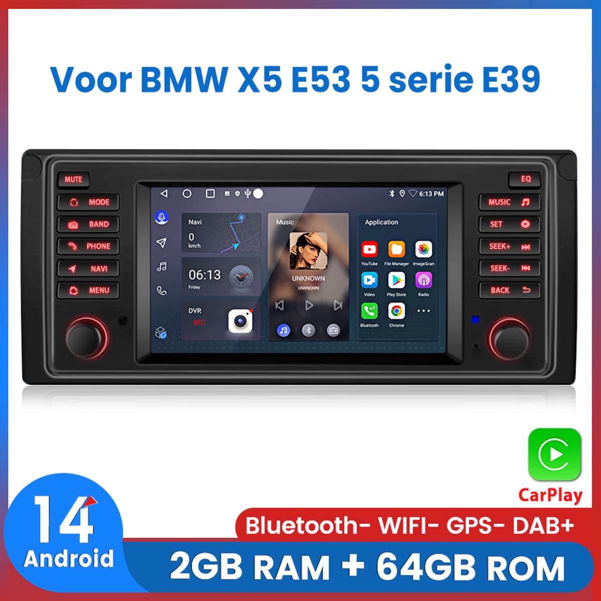 Awesafe 2DIN Autoradio - Geschikt Voor BMW X5 E53 5 serie E39 - 7 inch IPS Scherm - RAM 2GB + ROM 64GB - Draadloos Apple Carplay & Android Auto - Bluetooth & Wifi - Radio Scherm